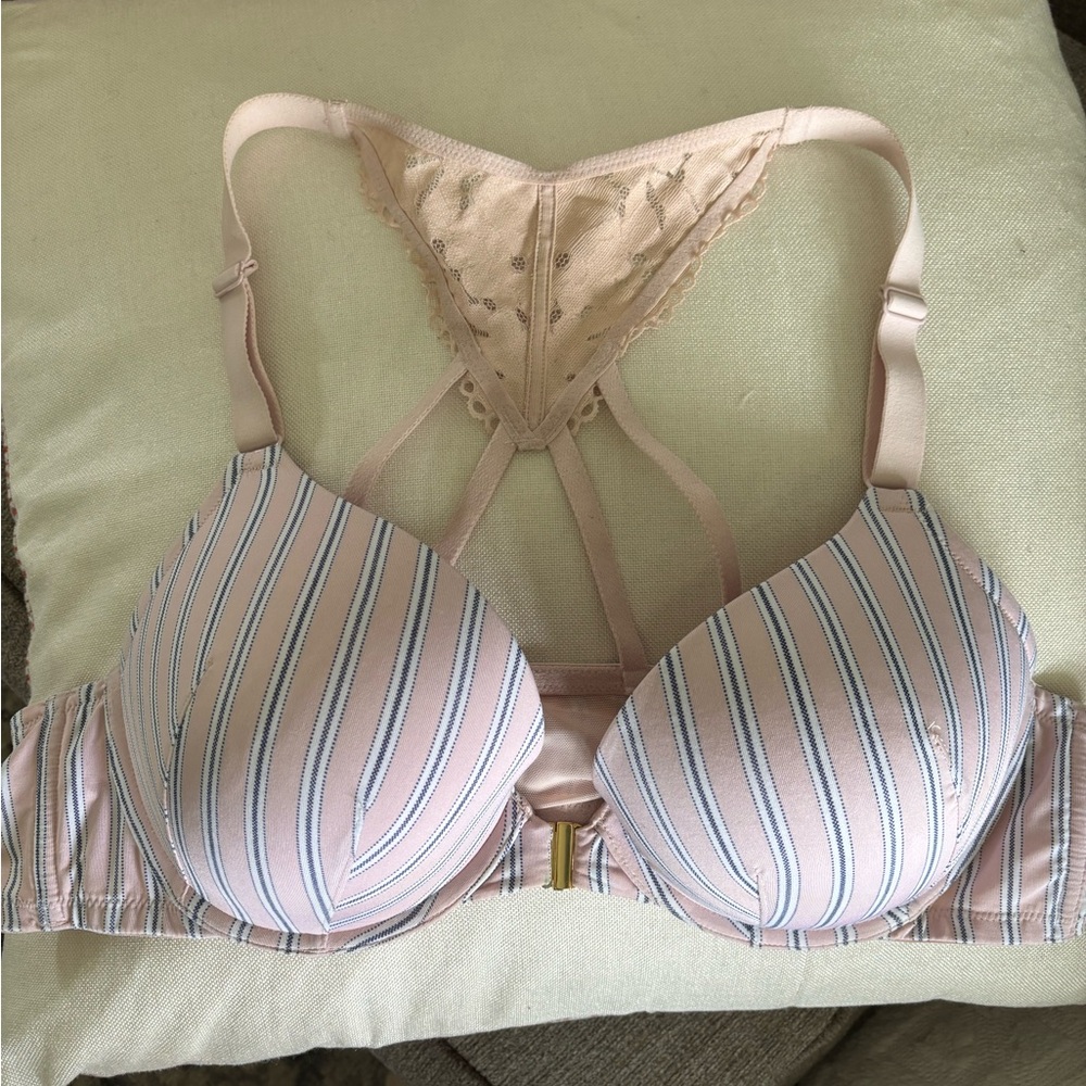 Cacique Pink and Blue Striped Bra with Molded Cups
